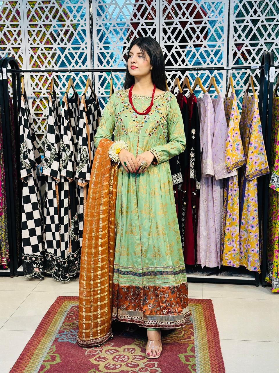 3 Pcs Festive Luxury Outfit Long Frock