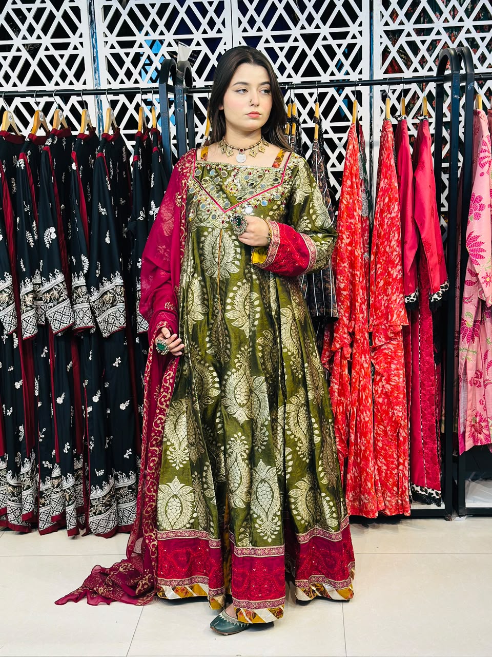 3 Pcs  Mughlai fabric, the grace of handmade Frock