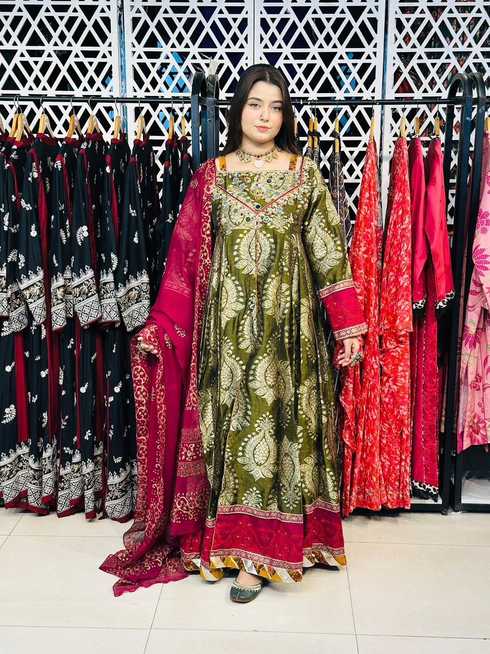 3 Pcs  Mughlai fabric, the grace of handmade Frock