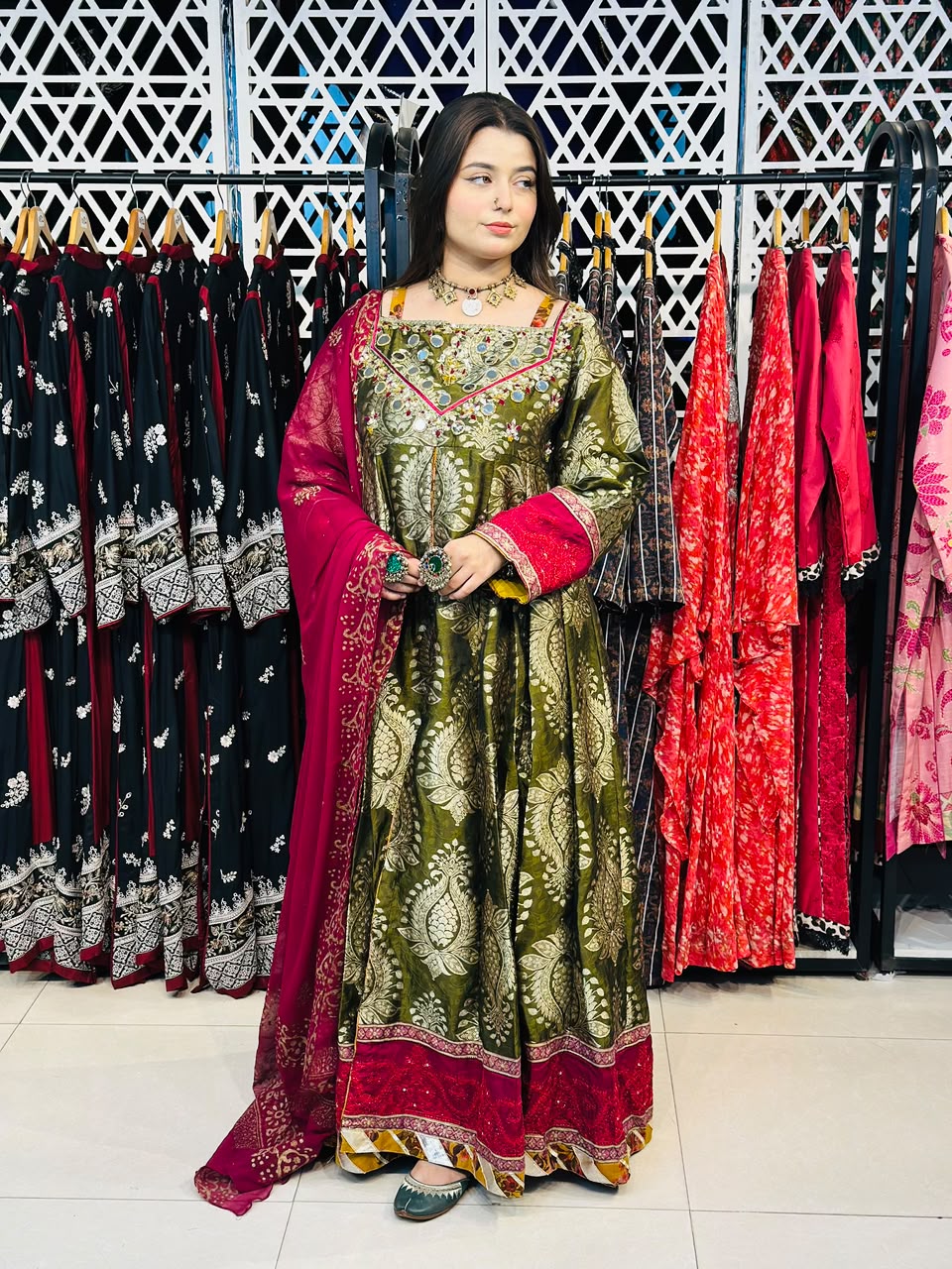 3 Pcs  Mughlai fabric, the grace of handmade Frock