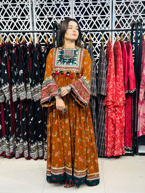 2 Pcs Rust floral with a royal Afghani touch Frock