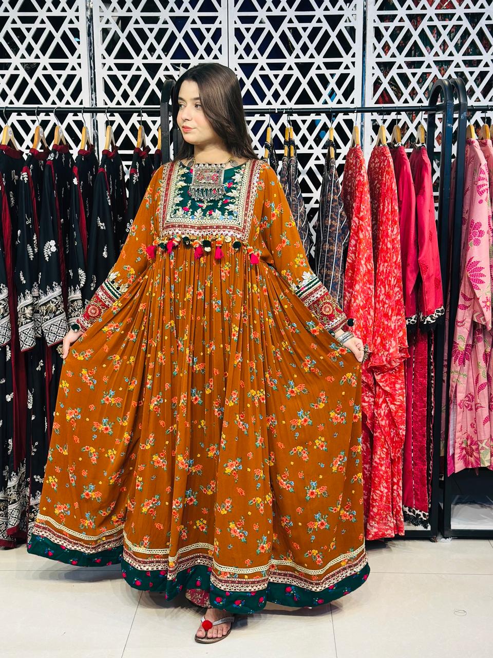 2 Pcs Rust floral with a royal Afghani touch Frock