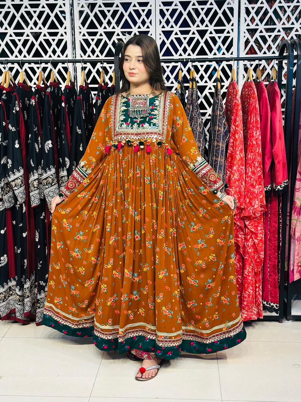 2 Pcs Rust floral with a royal Afghani touch Frock