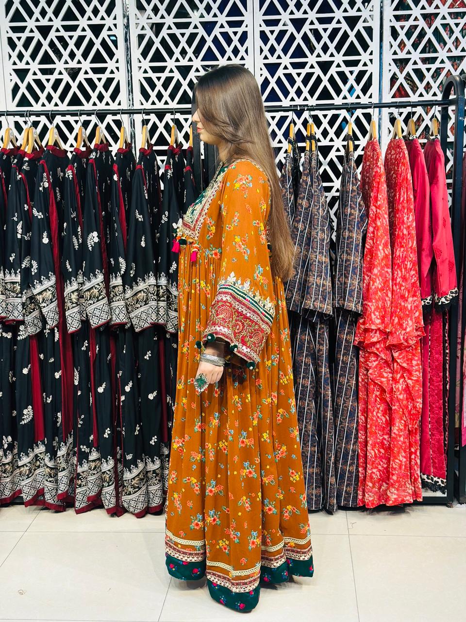 2 Pcs Rust floral with a royal Afghani touch Frock