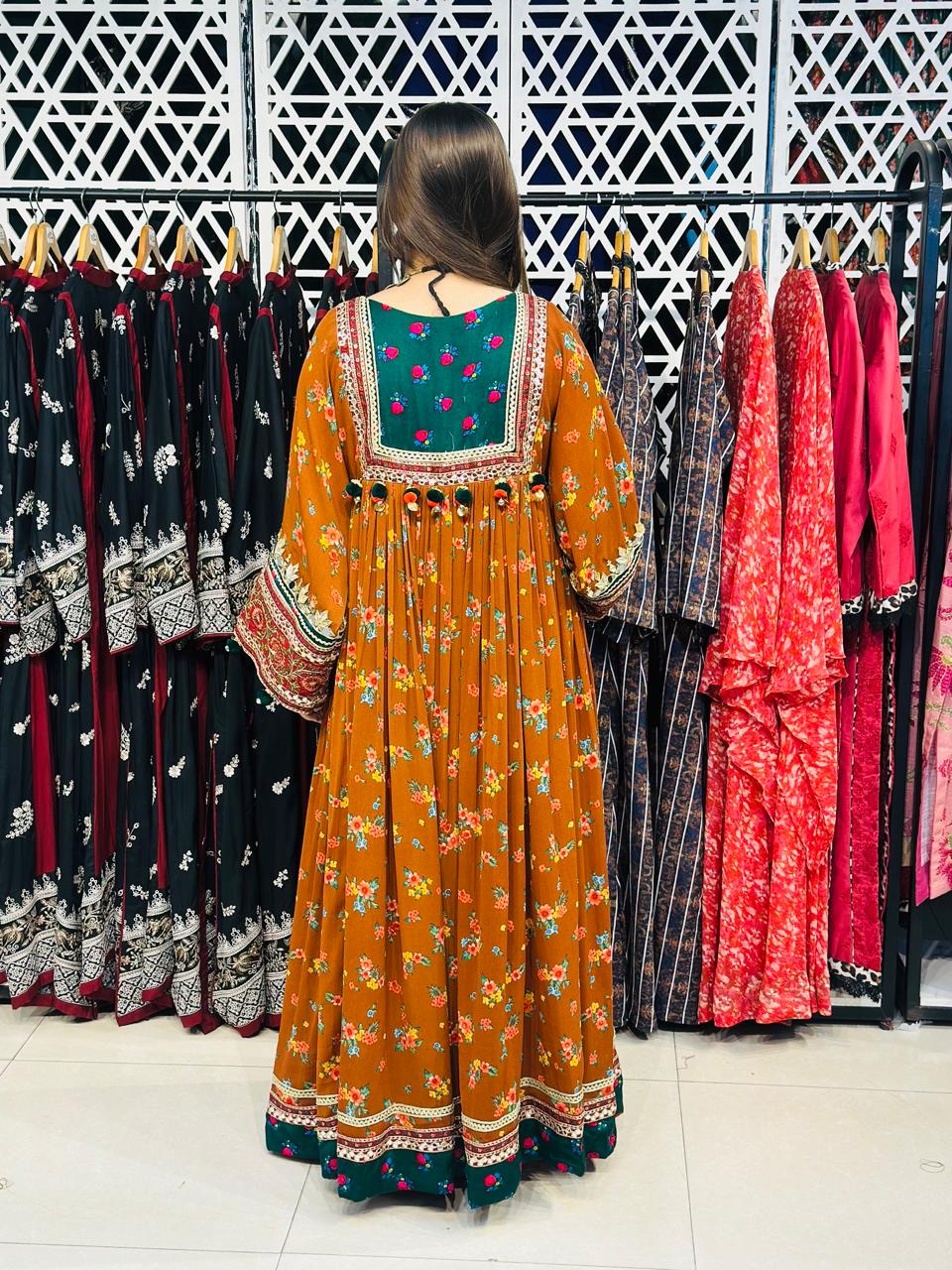 2 Pcs Rust floral with a royal Afghani touch Frock