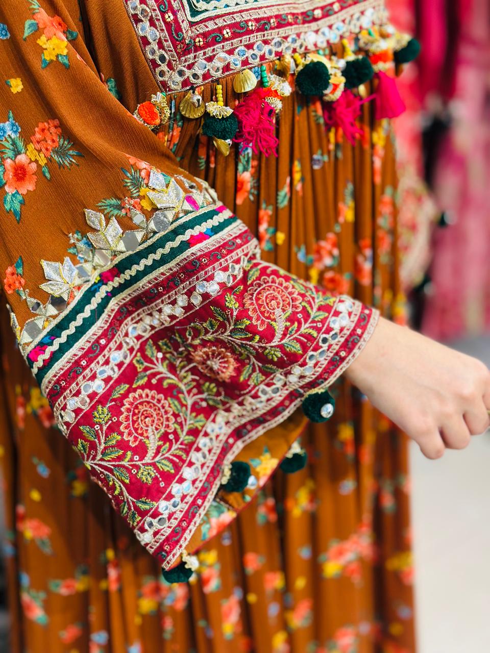 2 Pcs Rust floral with a royal Afghani touch Frock