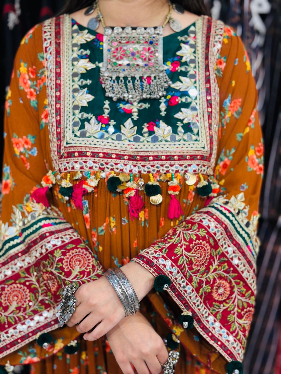 2 Pcs Rust floral with a royal Afghani touch Frock