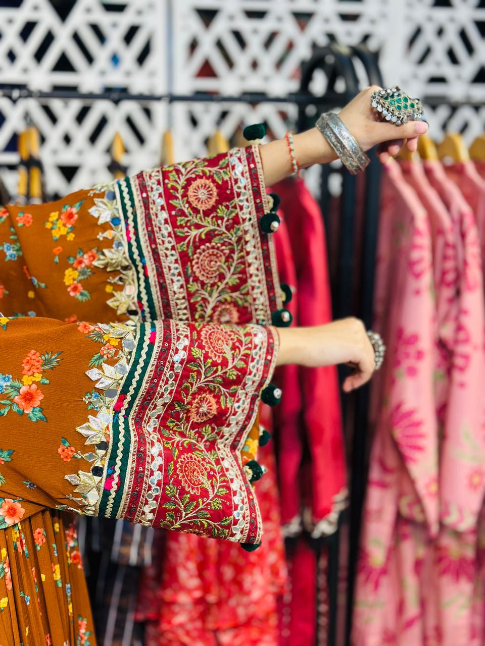 2 Pcs Rust floral with a royal Afghani touch Frock