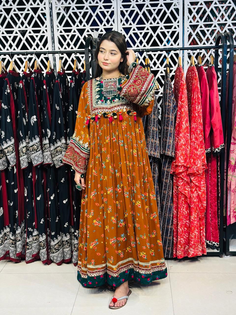 2 Pcs Rust floral with a royal Afghani touch Frock