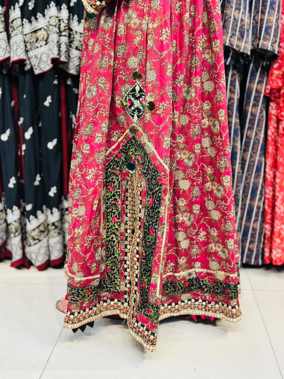 2 Pcs Hand-Embellished Neckline With Mirror Frock