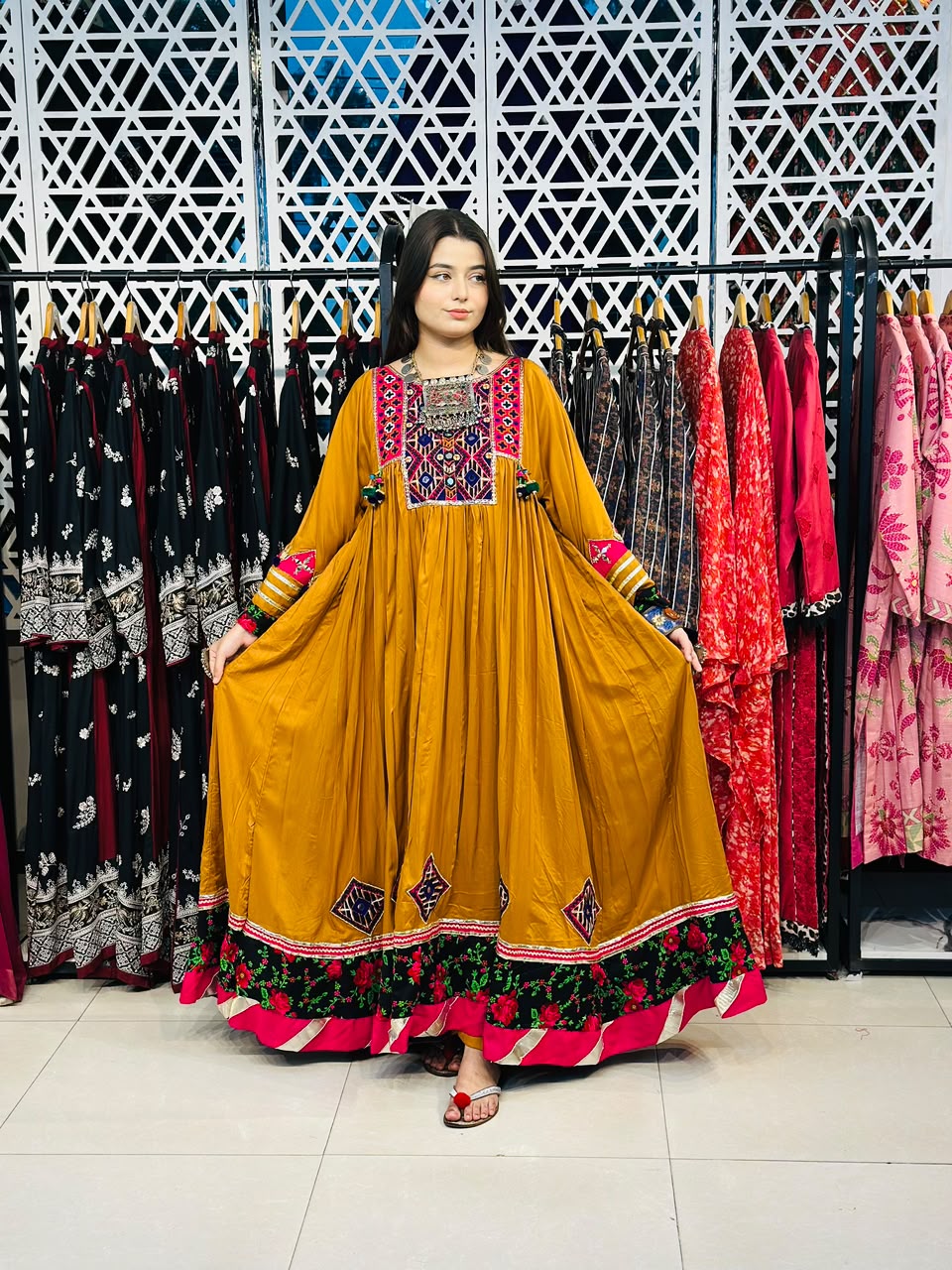 2 Pcs Mustard Muse - Featuring 100% Handmade Afghani Frock