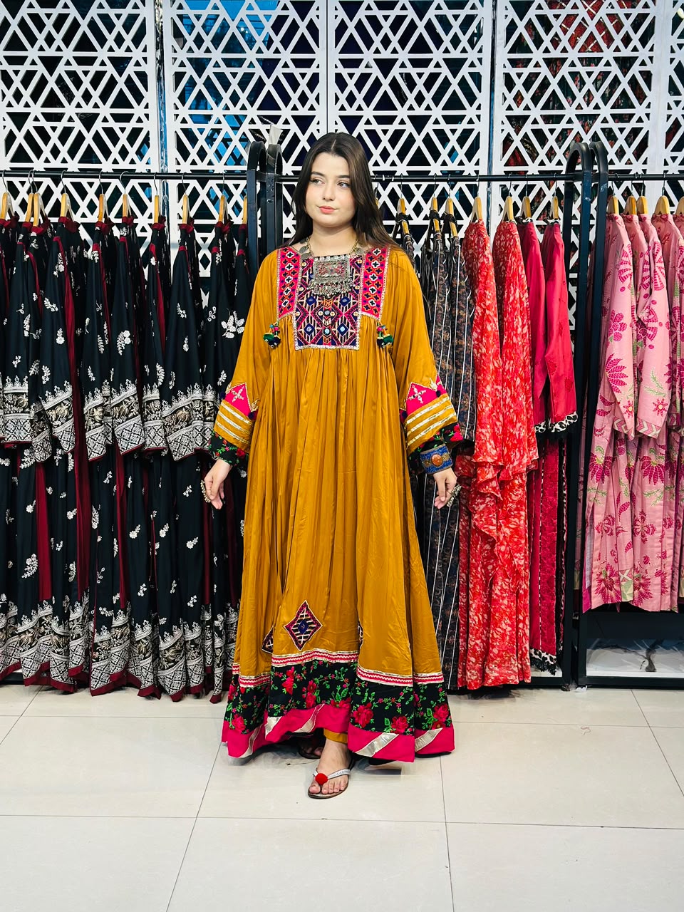 2 Pcs Mustard Muse - Featuring 100% Handmade Afghani Frock