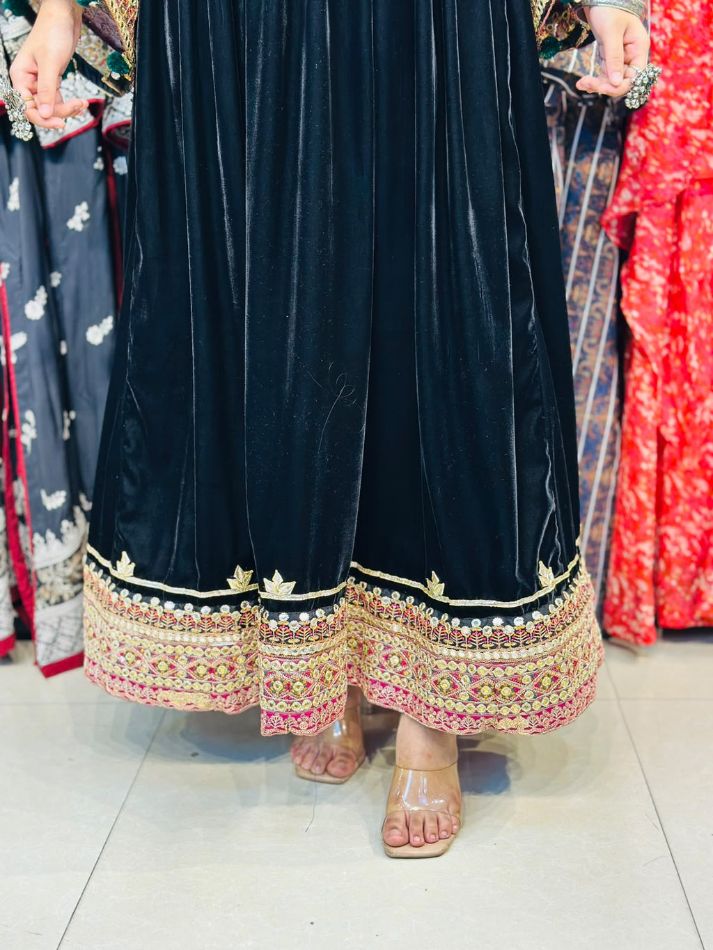 2 Pcs Handmade Mirror Gala | Heavy Embroidered Border Frock
