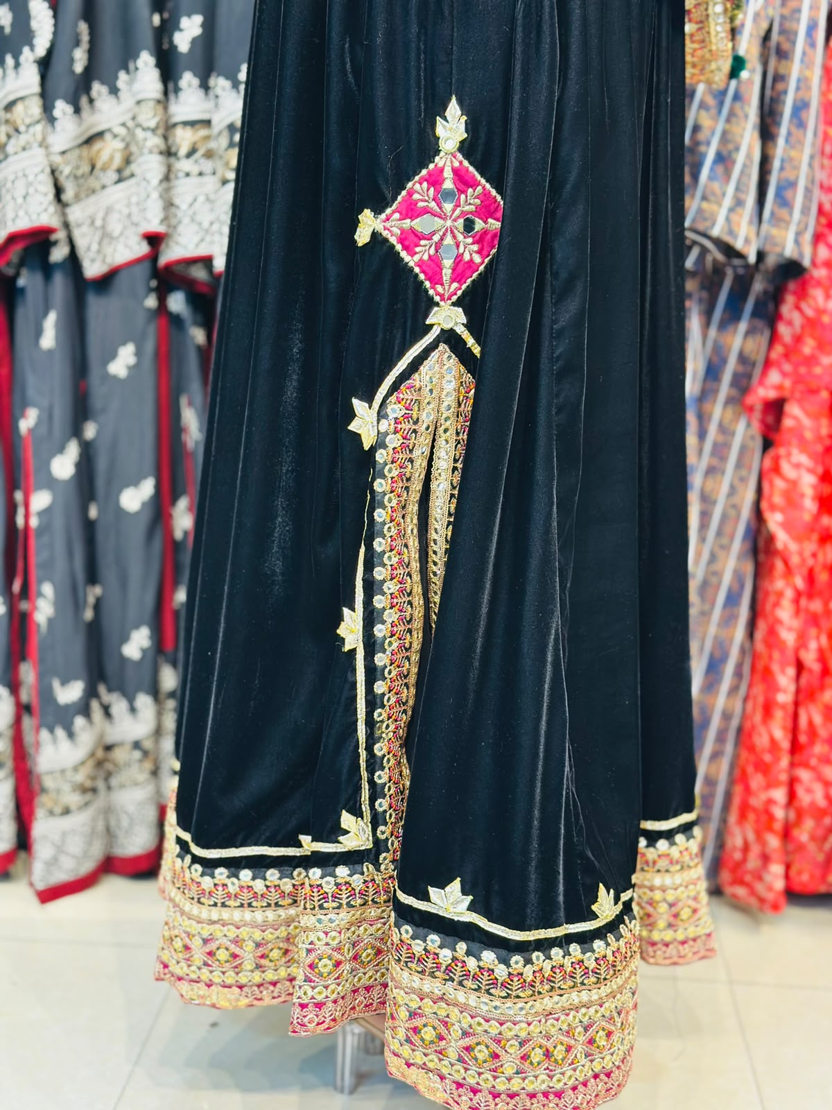 2 Pcs Handmade Mirror Gala | Heavy Embroidered Border Frock