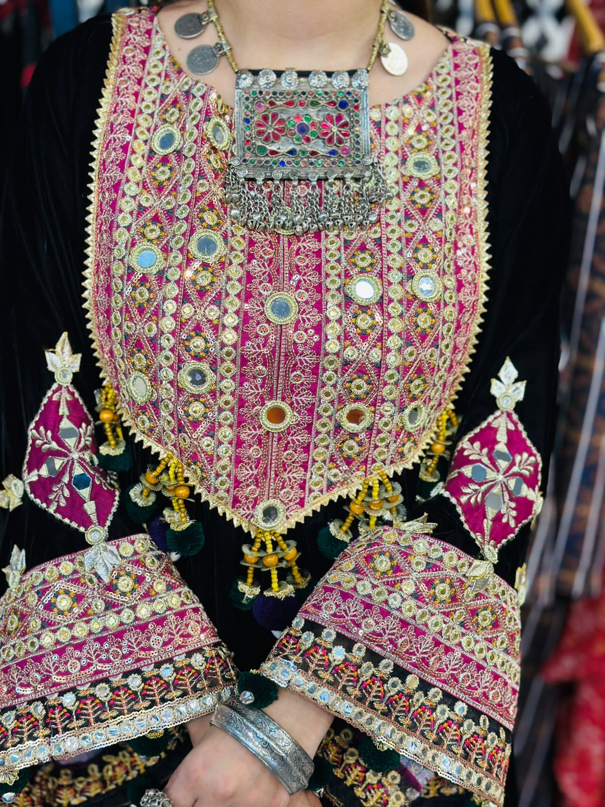 2 Pcs Handmade Mirror Gala | Heavy Embroidered Border Frock