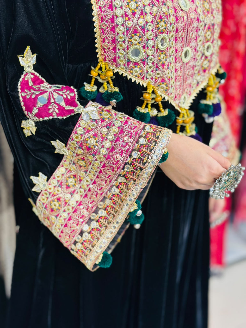 2 Pcs Handmade Mirror Gala | Heavy Embroidered Border Frock