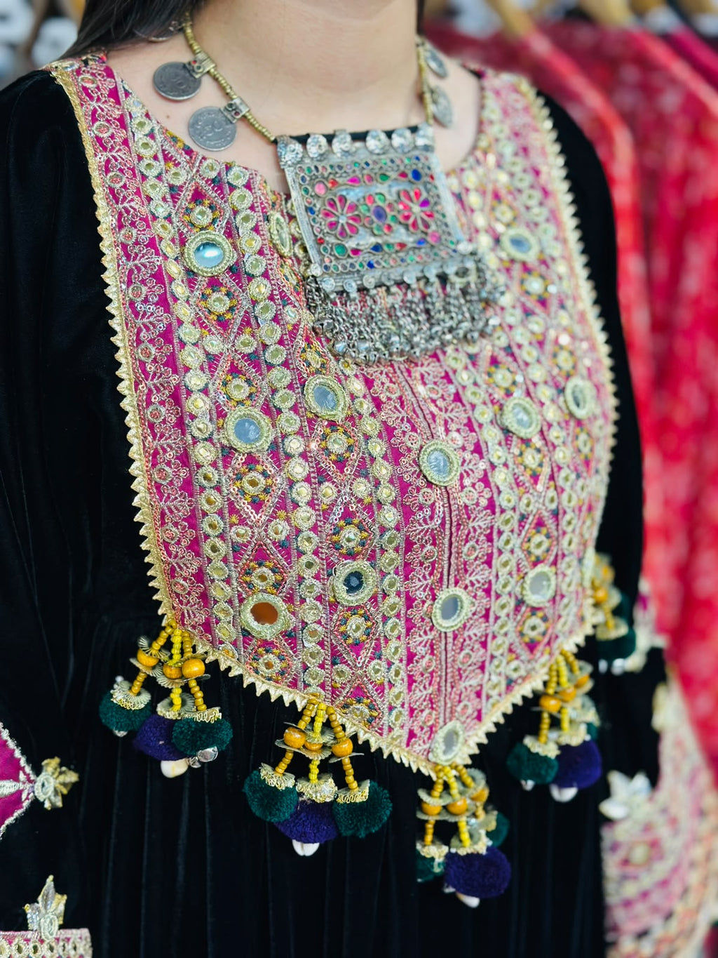 2 Pcs Handmade Mirror Gala | Heavy Embroidered Border Frock