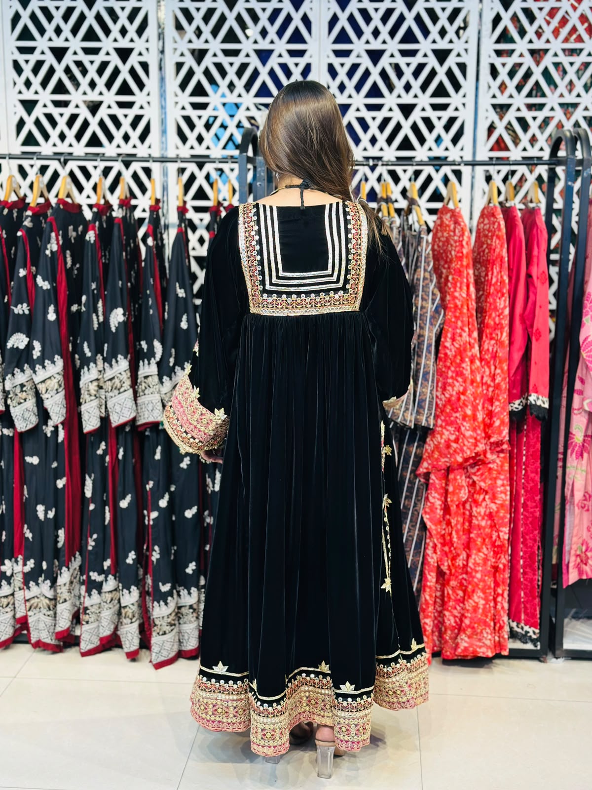 2 Pcs Handmade Mirror Gala | Heavy Embroidered Border Frock