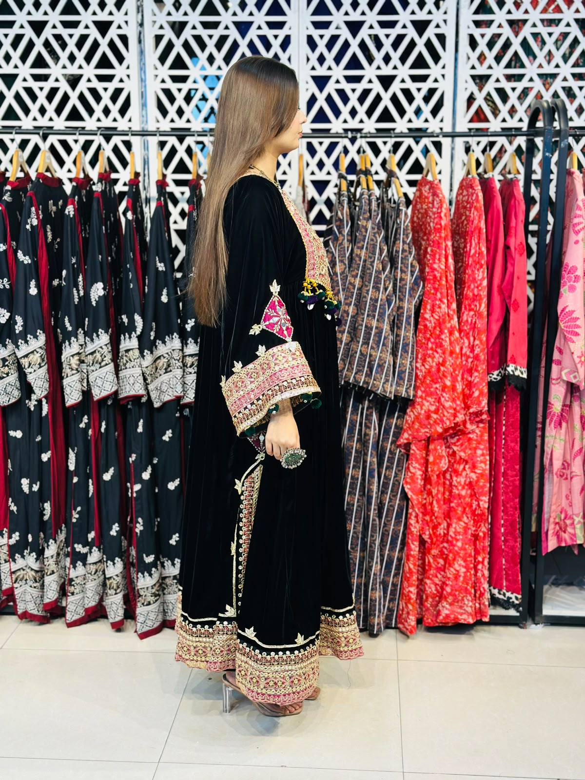 2 Pcs Handmade Mirror Gala | Heavy Embroidered Border Frock