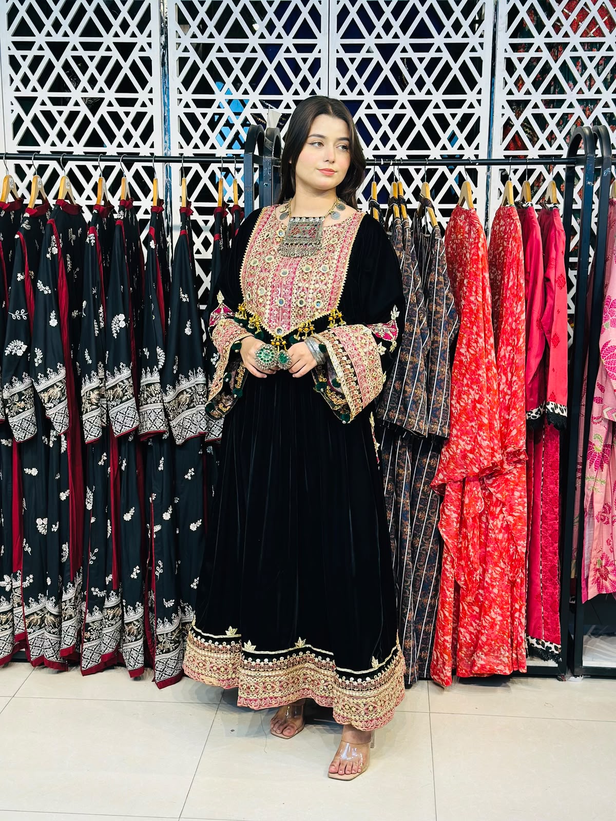 2 Pcs Handmade Mirror Gala | Heavy Embroidered Border Frock