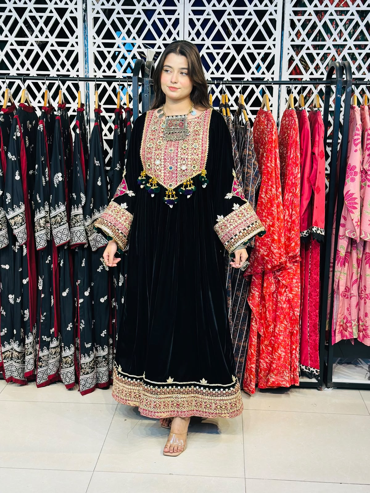 2 Pcs Handmade Mirror Gala | Heavy Embroidered Border Frock