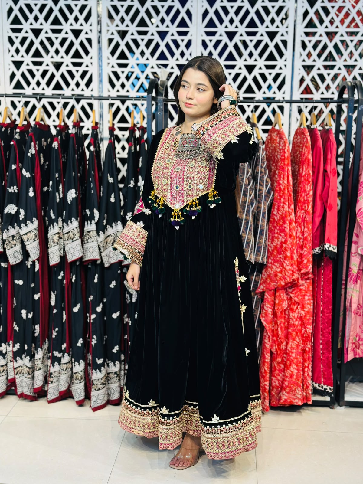 2 Pcs Handmade Mirror Gala | Heavy Embroidered Border Frock