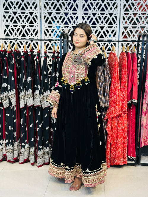 2 Pcs Handmade Mirror Gala | Heavy Embroidered Border Frock