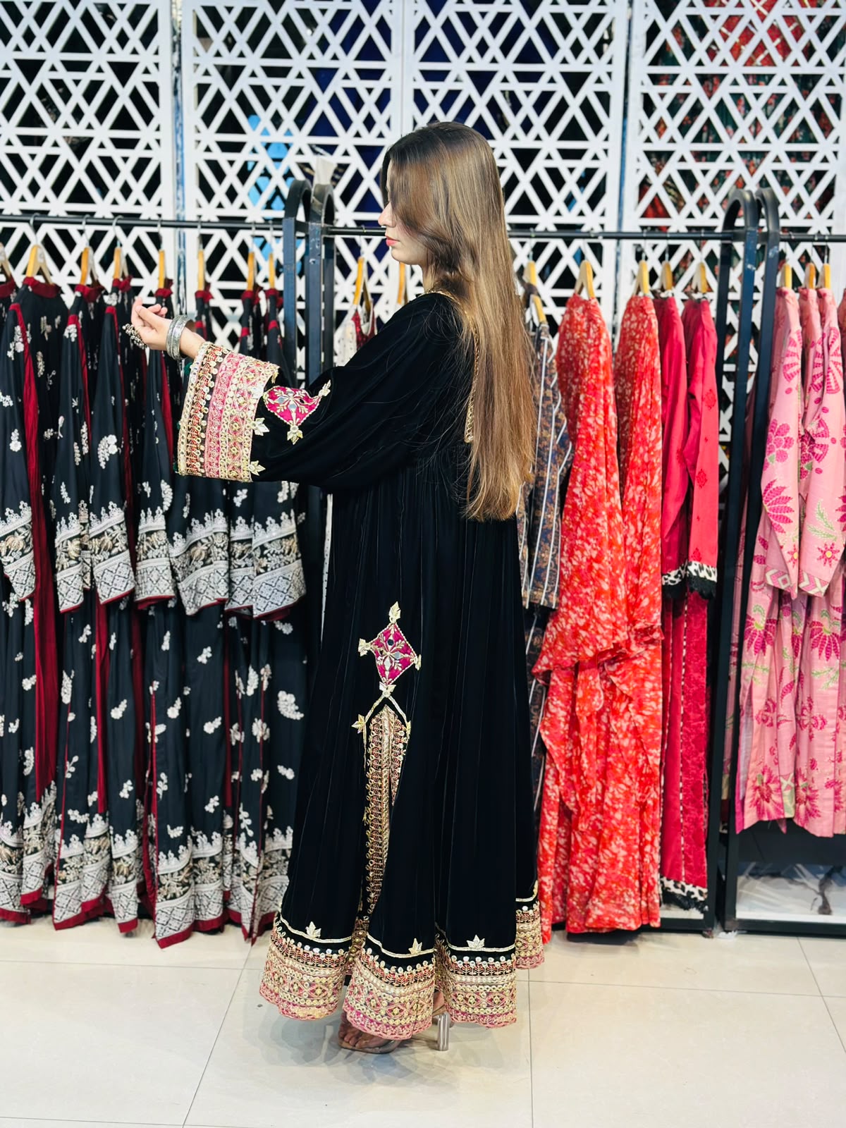 2 Pcs Handmade Mirror Gala | Heavy Embroidered Border Frock