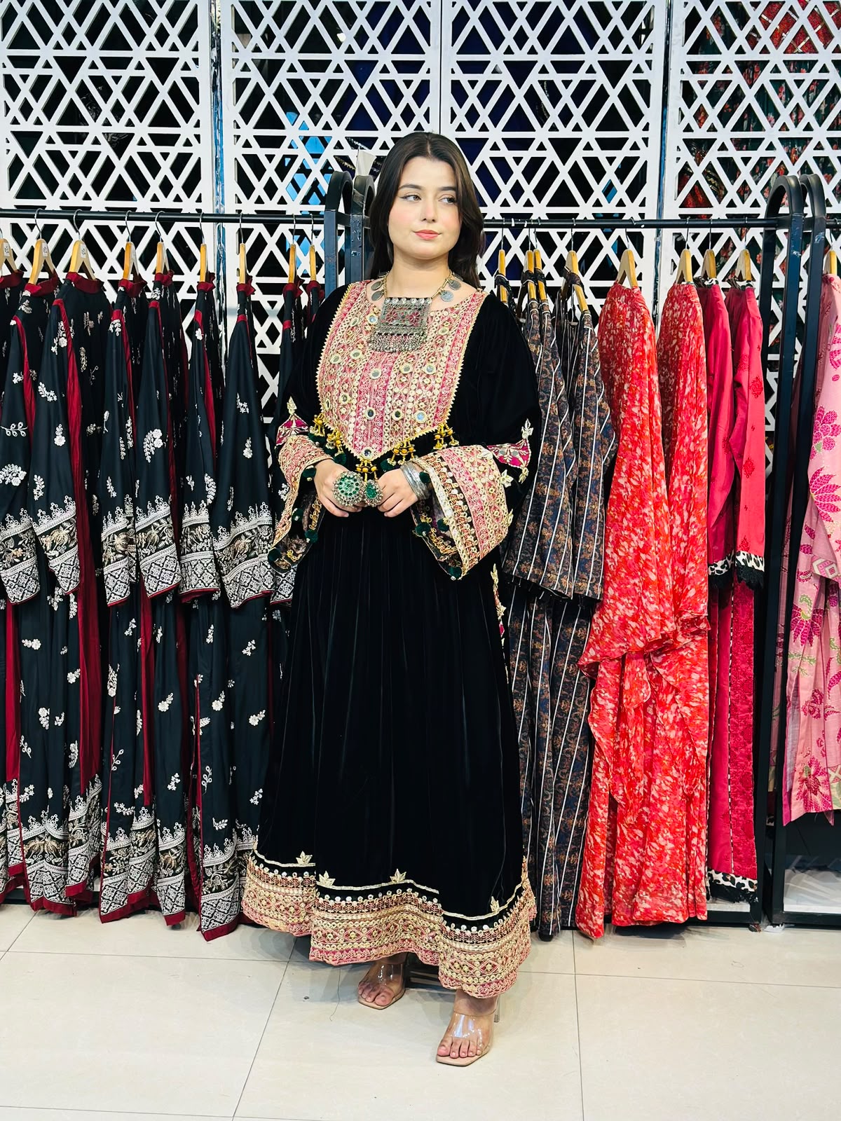 2 Pcs Handmade Mirror Gala | Heavy Embroidered Border Frock
