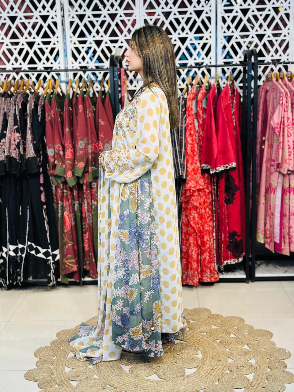 3 Pcs Elevate your everyday elegance with this stunning 3_piece printed chiffon ensemble.