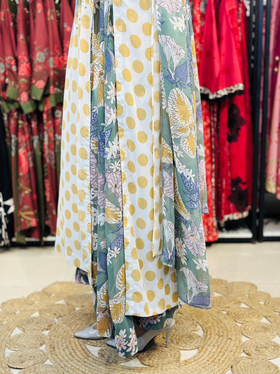 3 Pcs Elevate your everyday elegance with this stunning 3_piece printed chiffon ensemble.