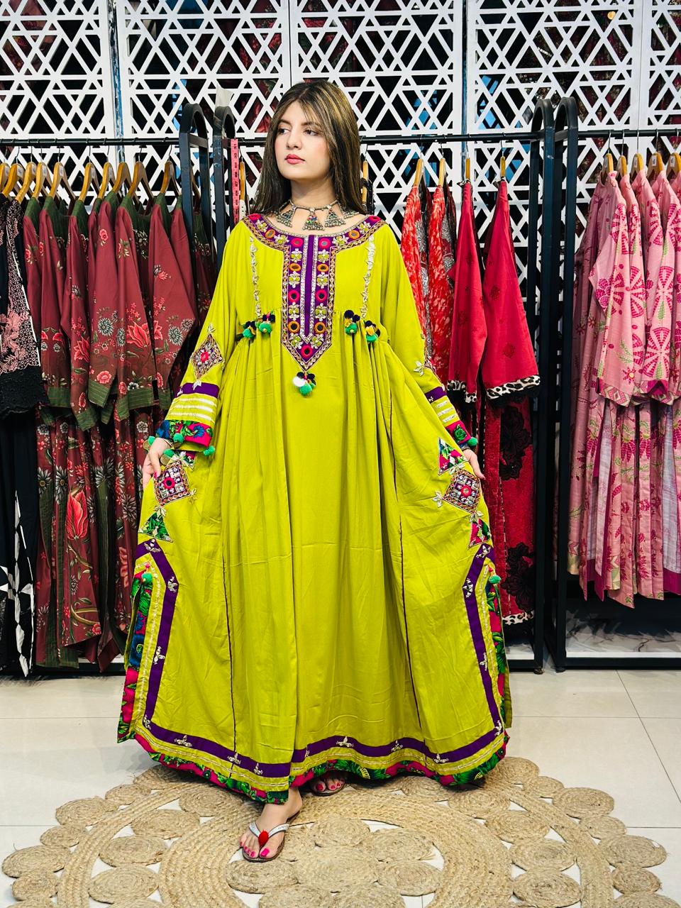 2 Pcs  stunning lime green Afghani frock