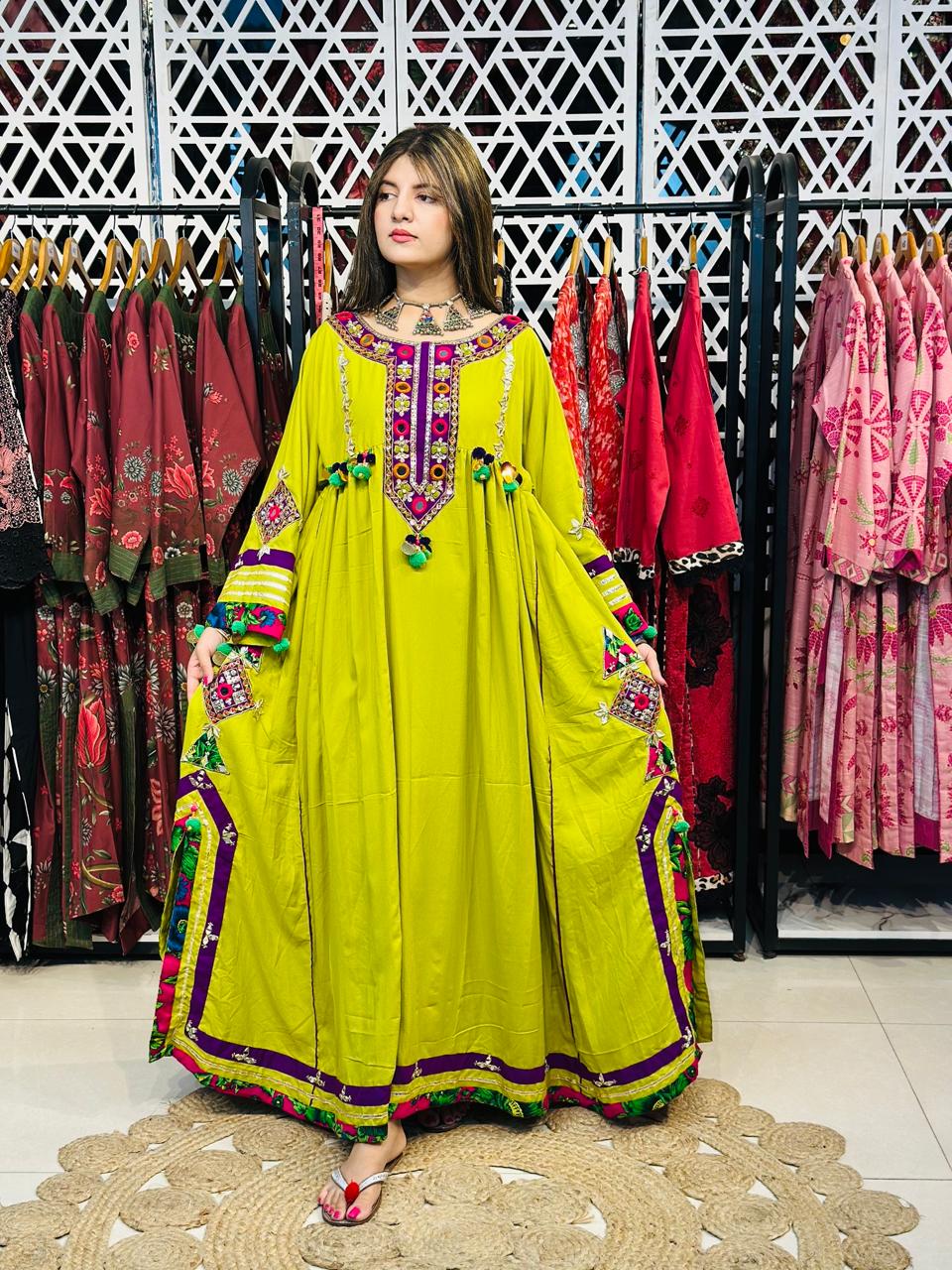 2 Pcs  stunning lime green Afghani frock