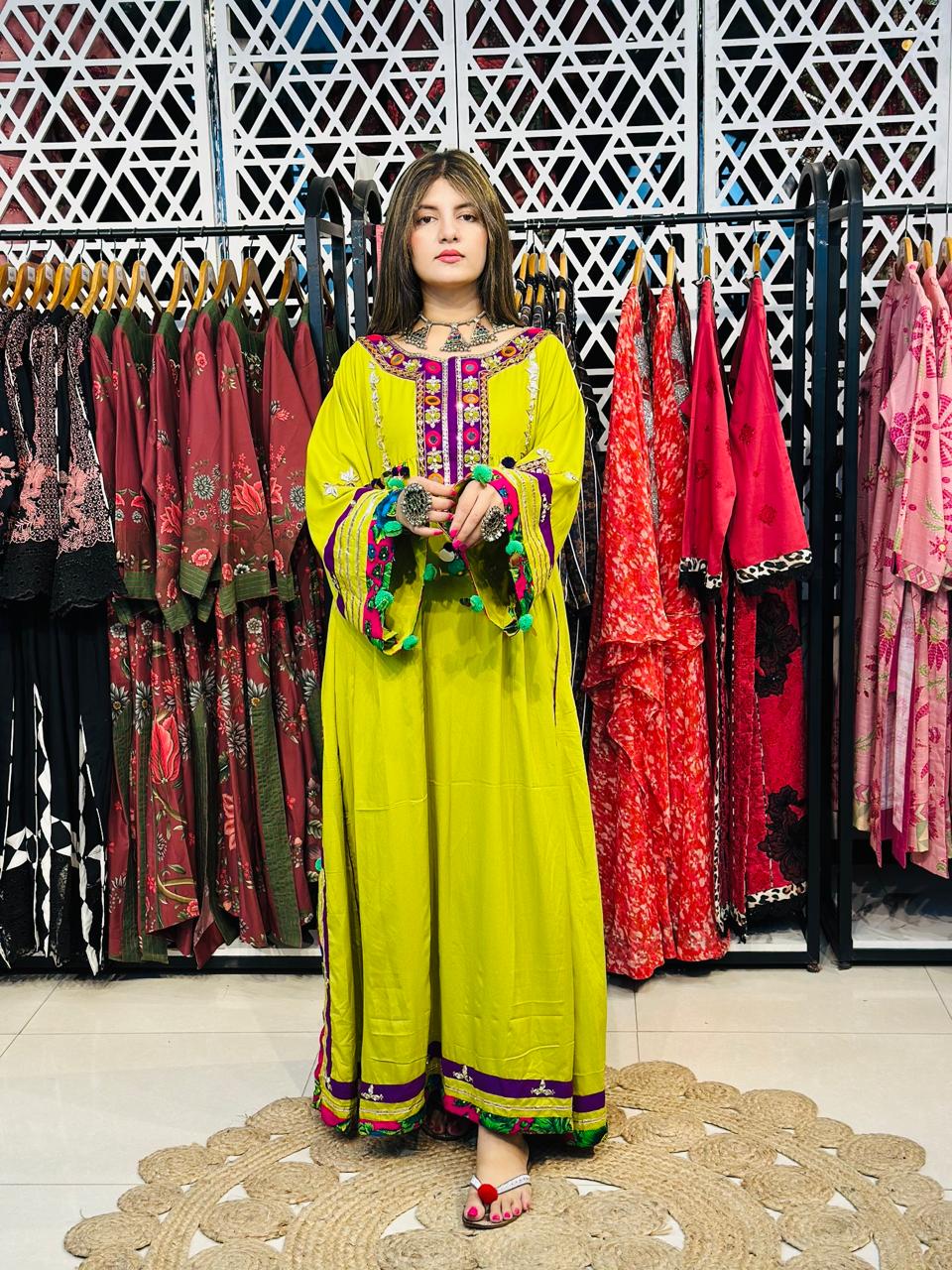2 Pcs  stunning lime green Afghani frock