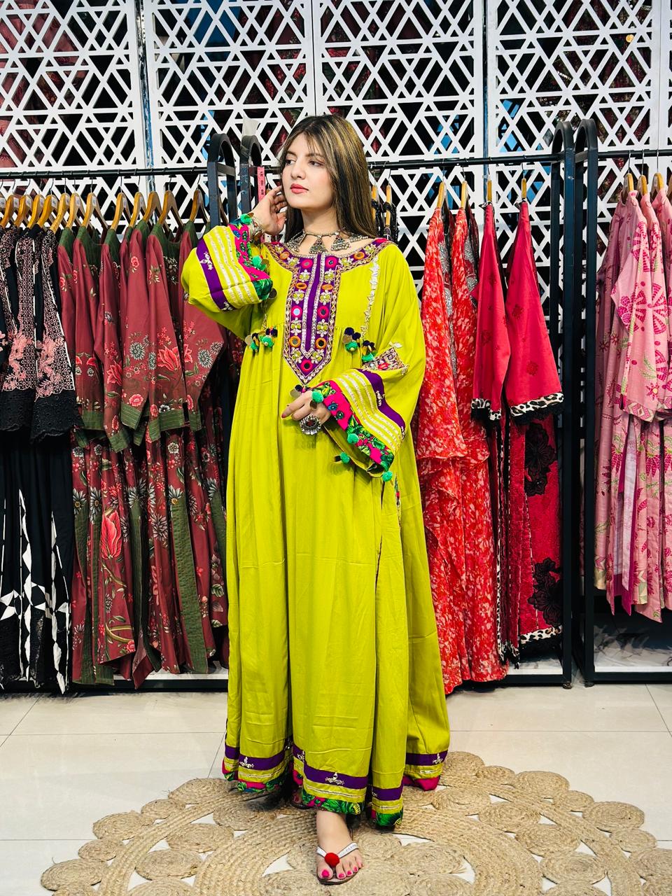 2 Pcs  stunning lime green Afghani frock