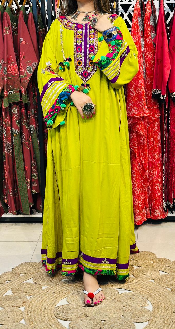 2 Pcs  stunning lime green Afghani frock