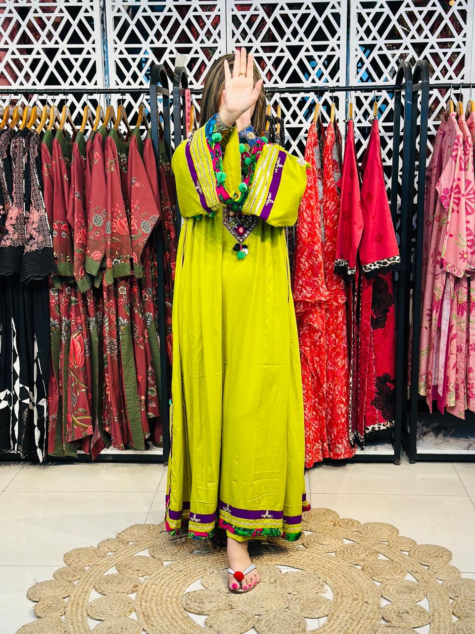 2 Pcs  stunning lime green Afghani frock