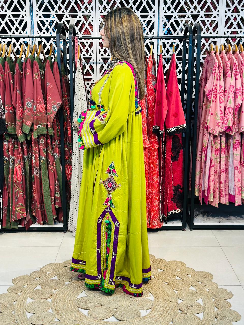 2 Pcs  stunning lime green Afghani frock