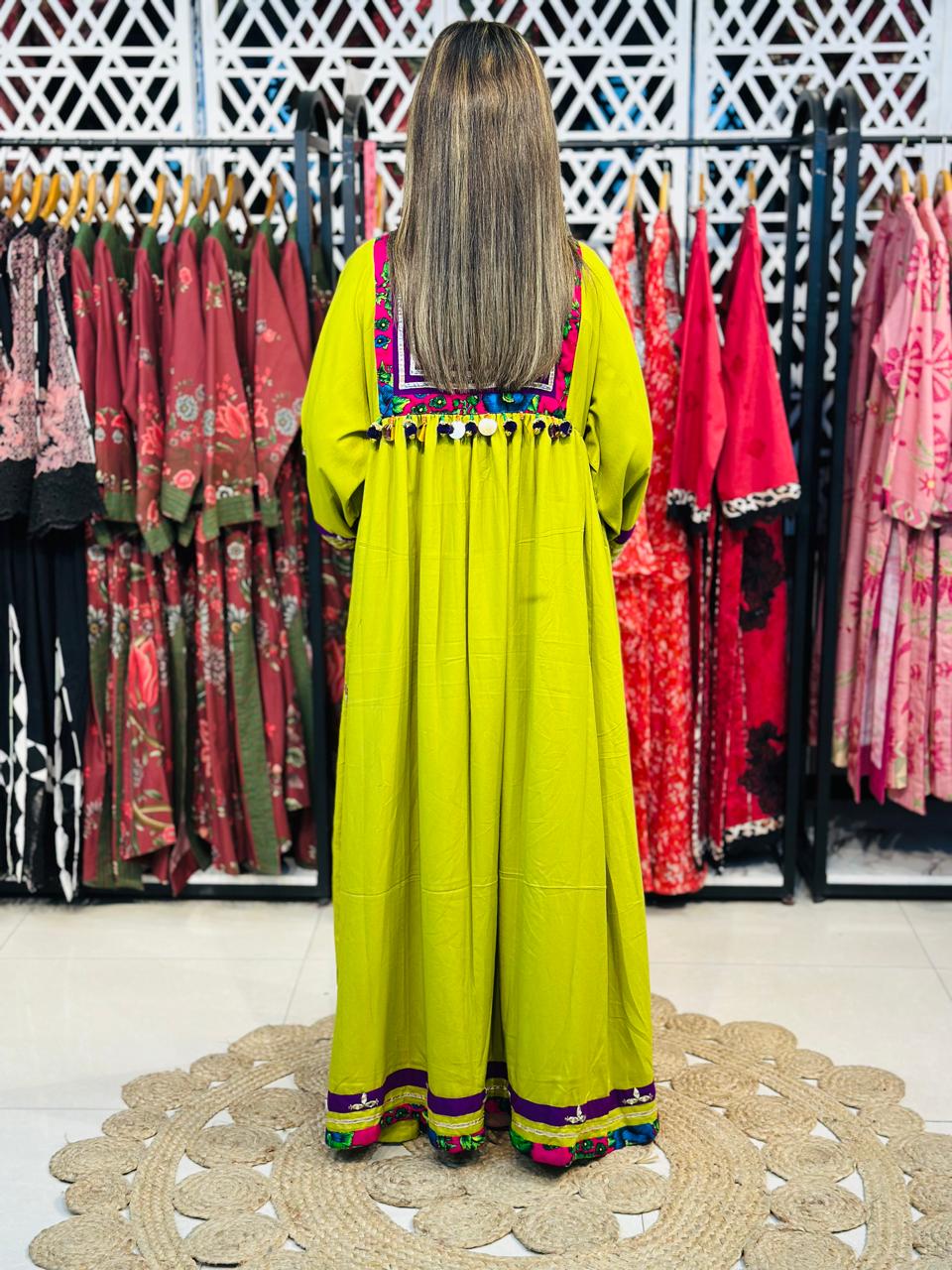 2 Pcs  stunning lime green Afghani frock
