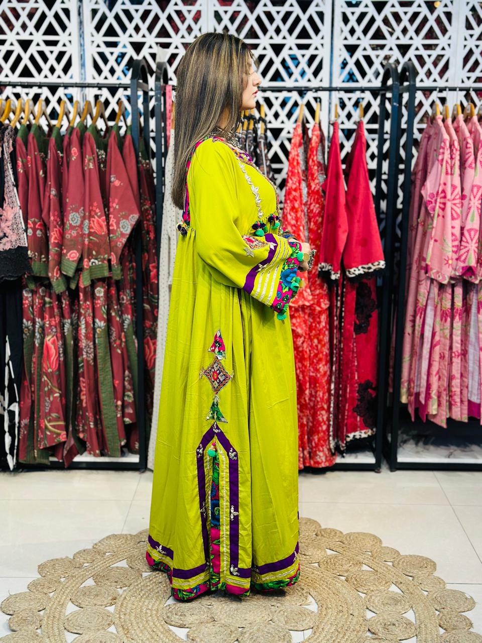 2 Pcs  stunning lime green Afghani frock