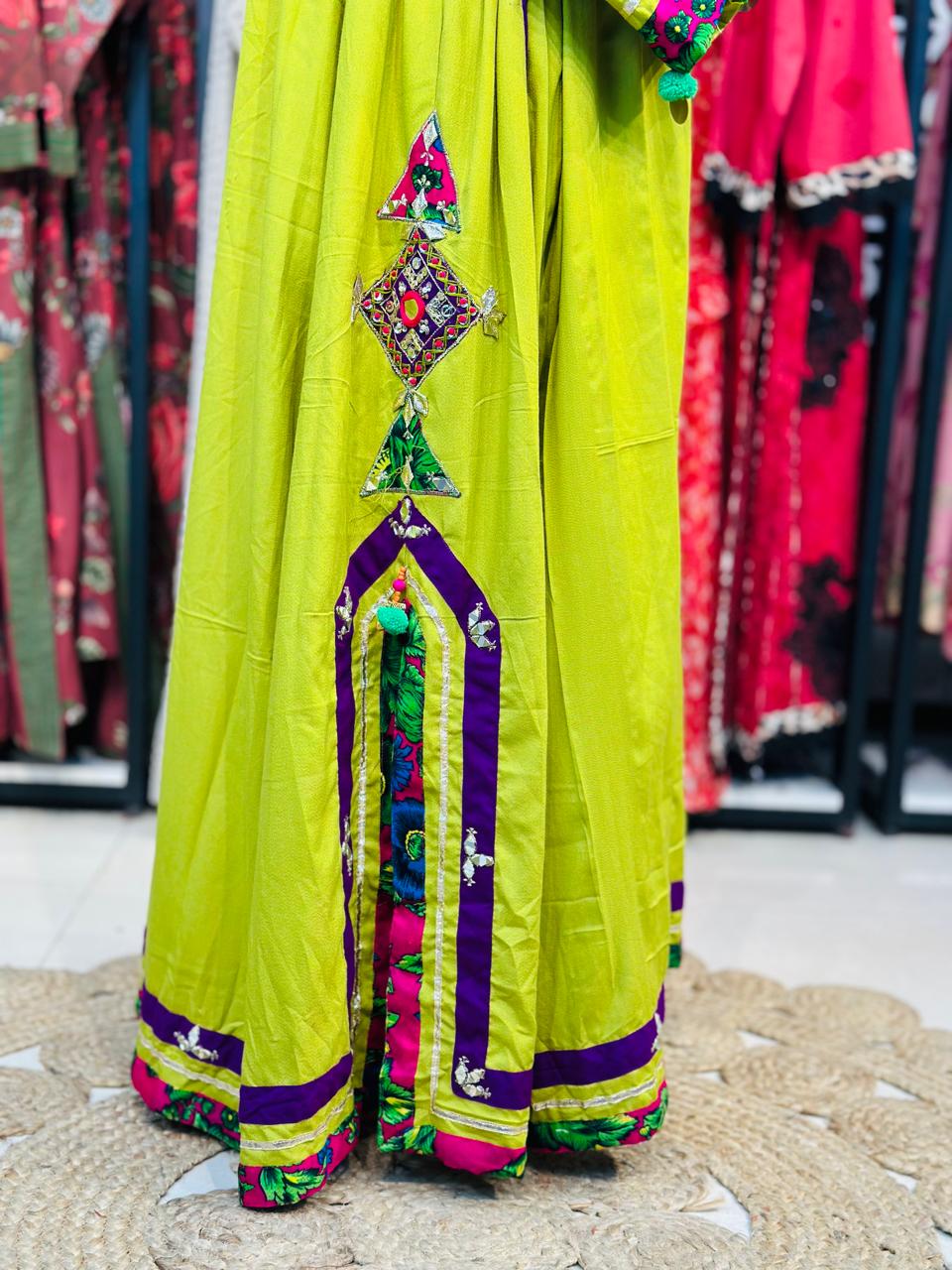 2 Pcs  stunning lime green Afghani frock
