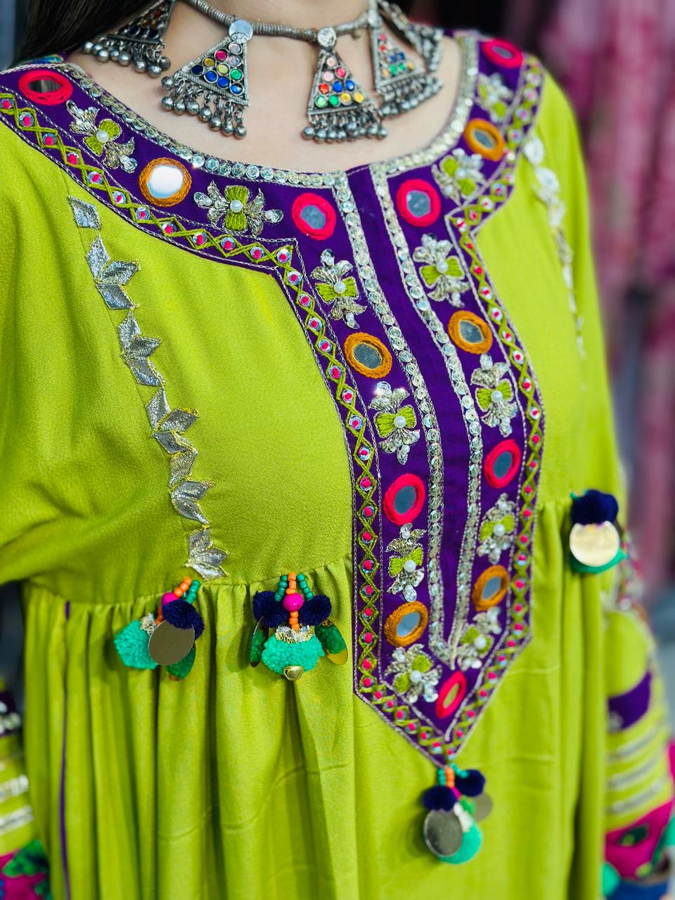 2 Pcs  stunning lime green Afghani frock