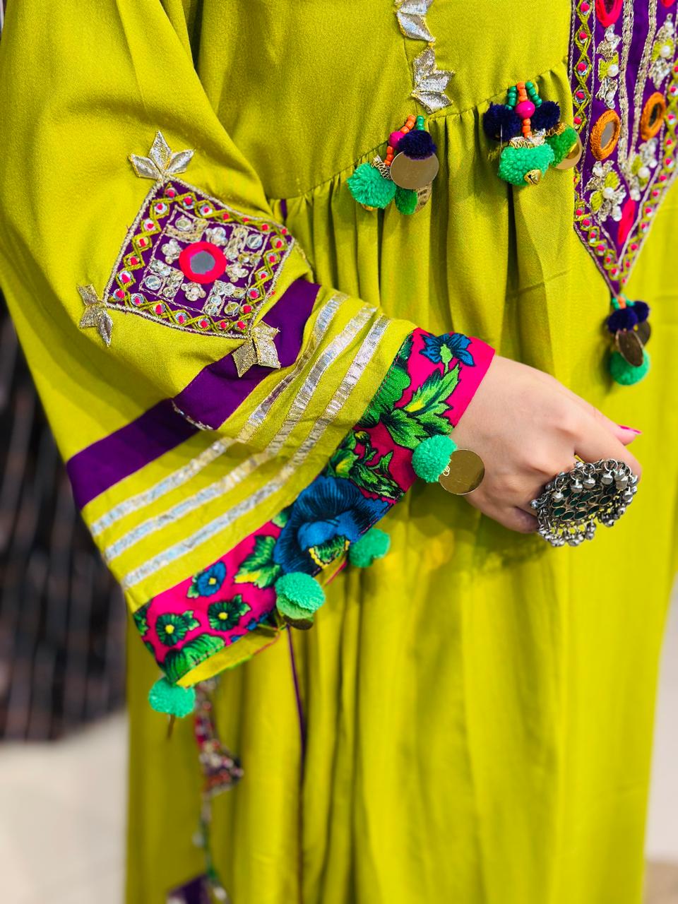 2 Pcs  stunning lime green Afghani frock