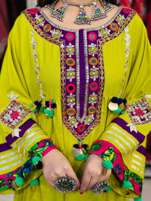 2 Pcs  stunning lime green Afghani frock