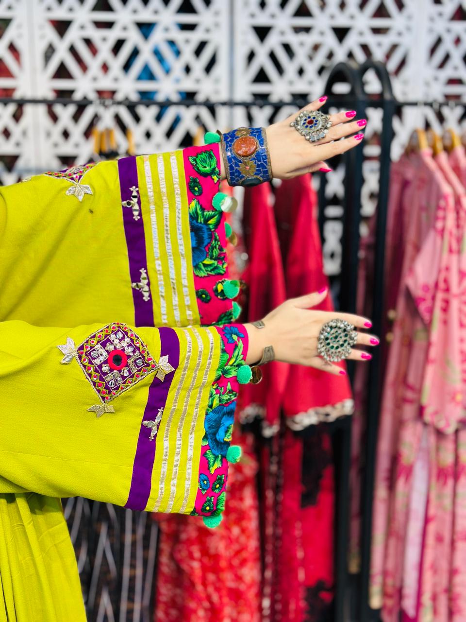 2 Pcs  stunning lime green Afghani frock