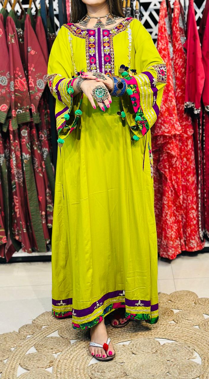 2 Pcs  stunning lime green Afghani frock