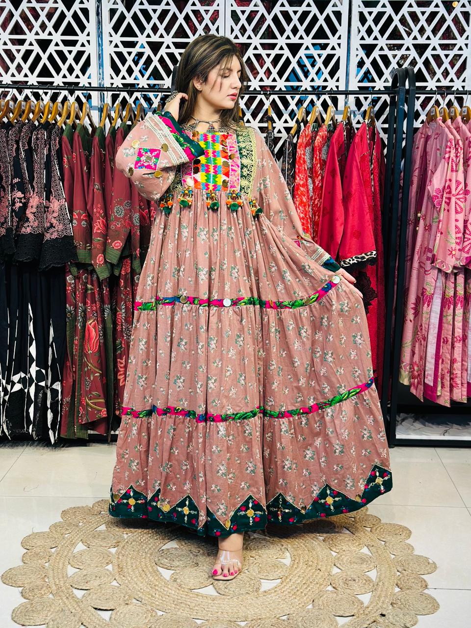 2 Pcs a heavy multicolor embroidered chest panel with mirror work
