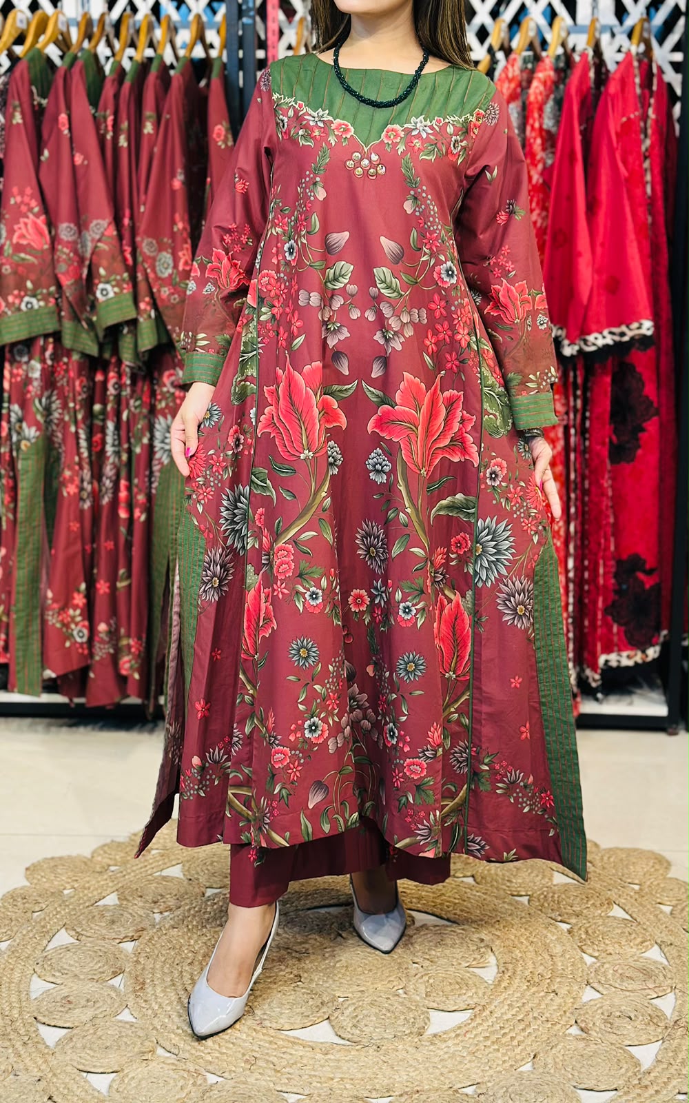 2 Pcs Winter A-Line Frock - Sequins & Applique Work