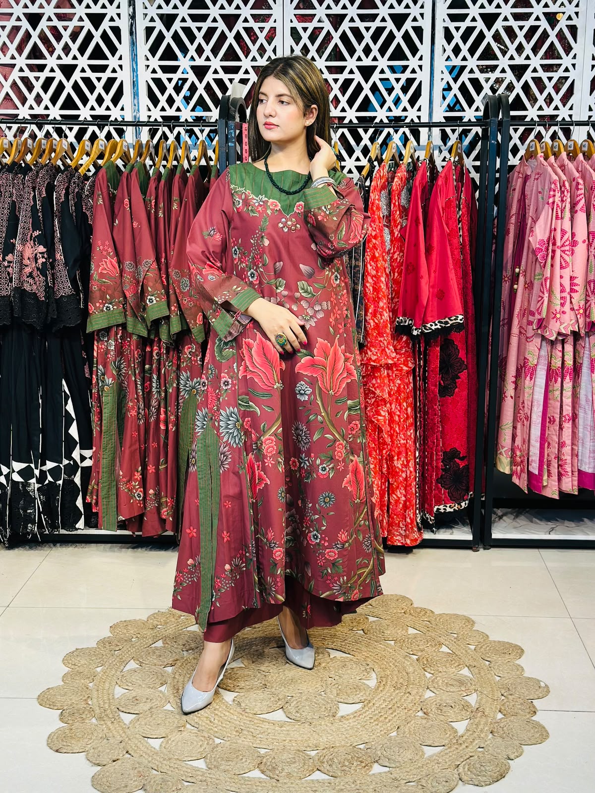 2 Pcs Winter A-Line Frock - Sequins & Applique Work