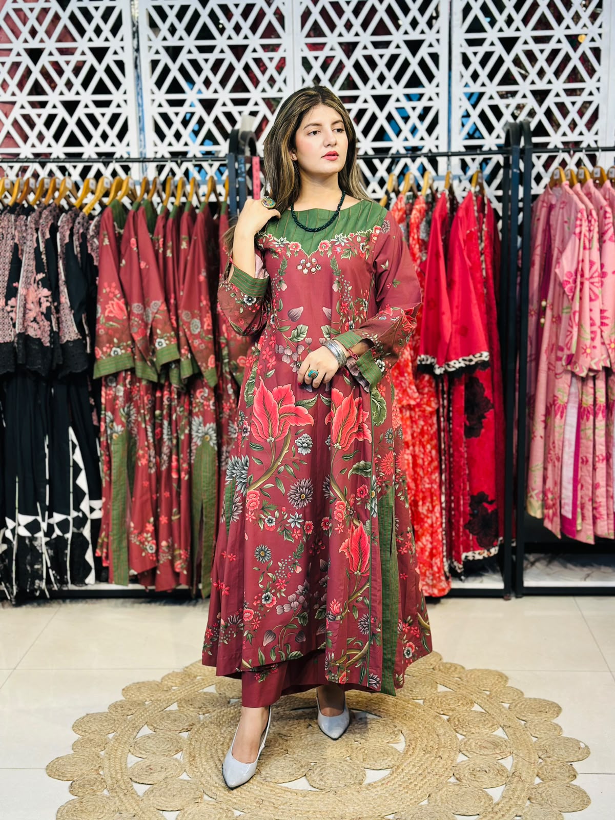 2 Pcs Winter A-Line Frock - Sequins & Applique Work